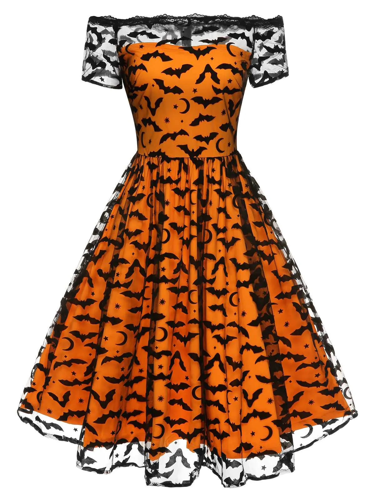 1950s Halloween Lace Off-shoulder Swing Dress sold by Retro Stage product image thumbnail 2