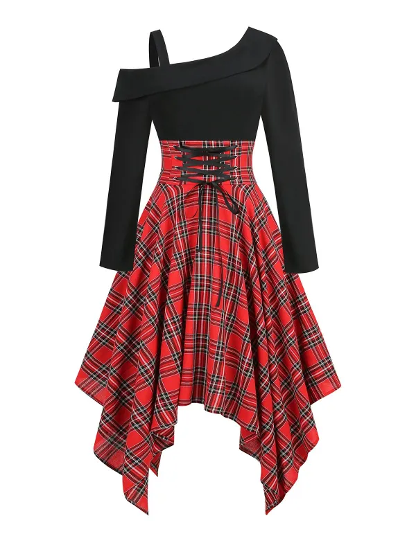 1950s Long Sleeve Patchwork Swing Dress made by Retro Stage