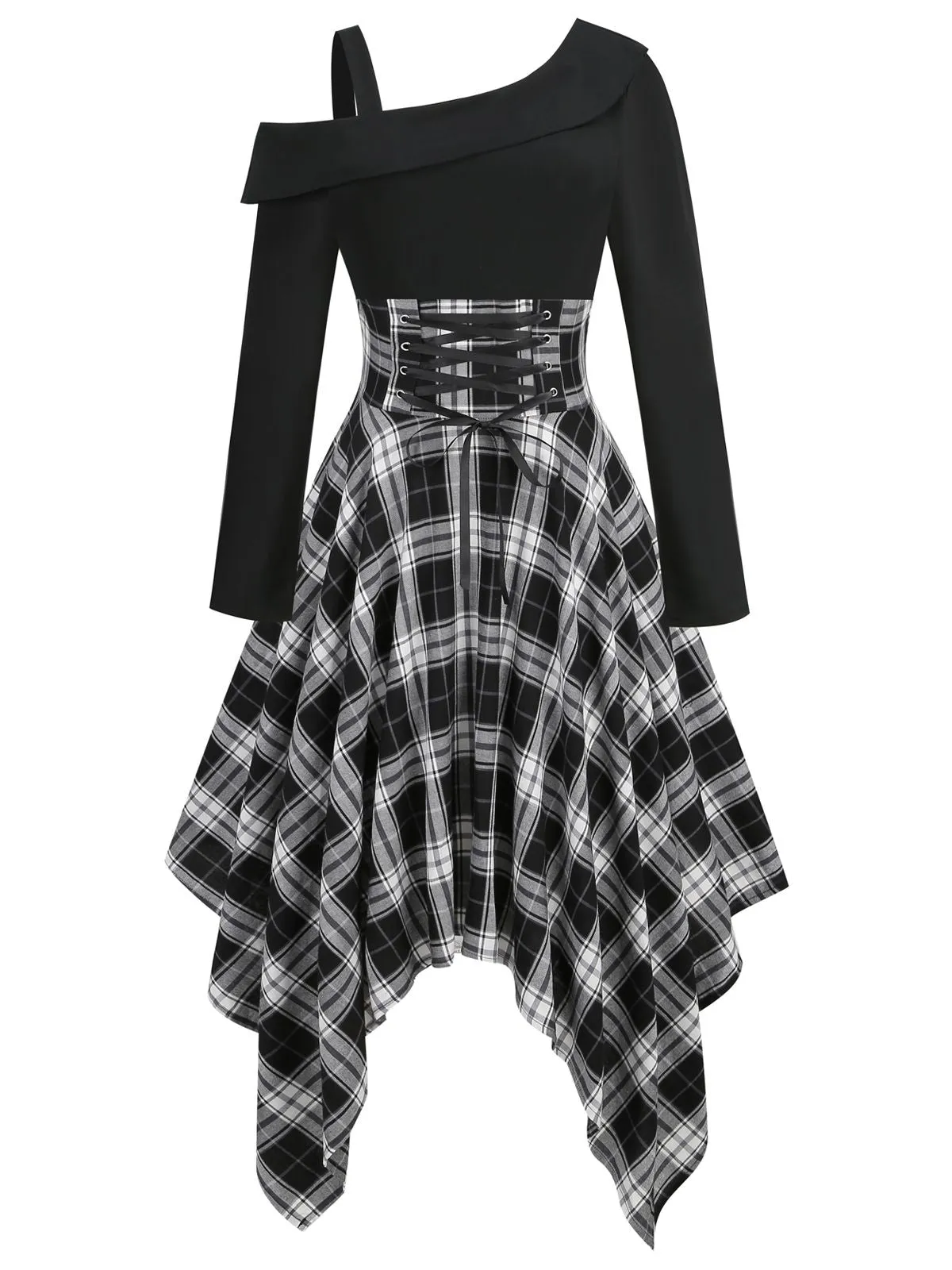 1950s Long Sleeve Patchwork Swing Dress sold by Retro Stage product image thumbnail 2