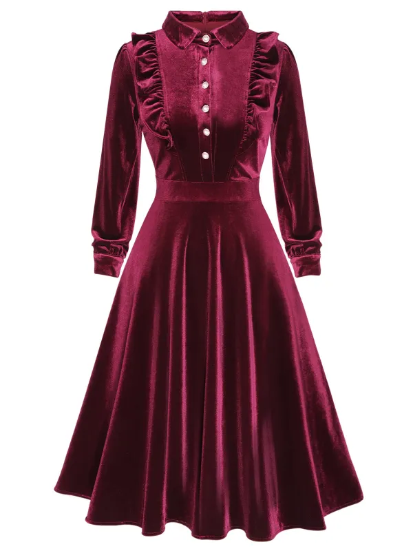 1950s Long Seelve Velvet Swing Dress sold by Retro Stage