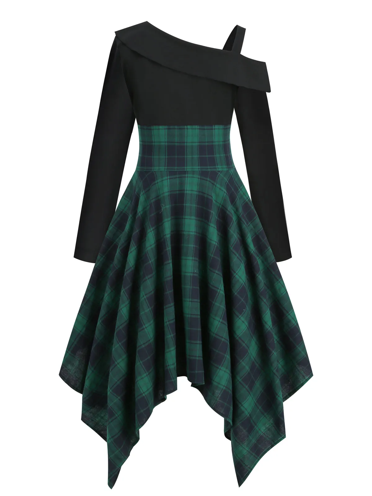 Green 1950s Long Sleeve Patchwork Swing Dress sold by Retro Stage product image thumbnail 2