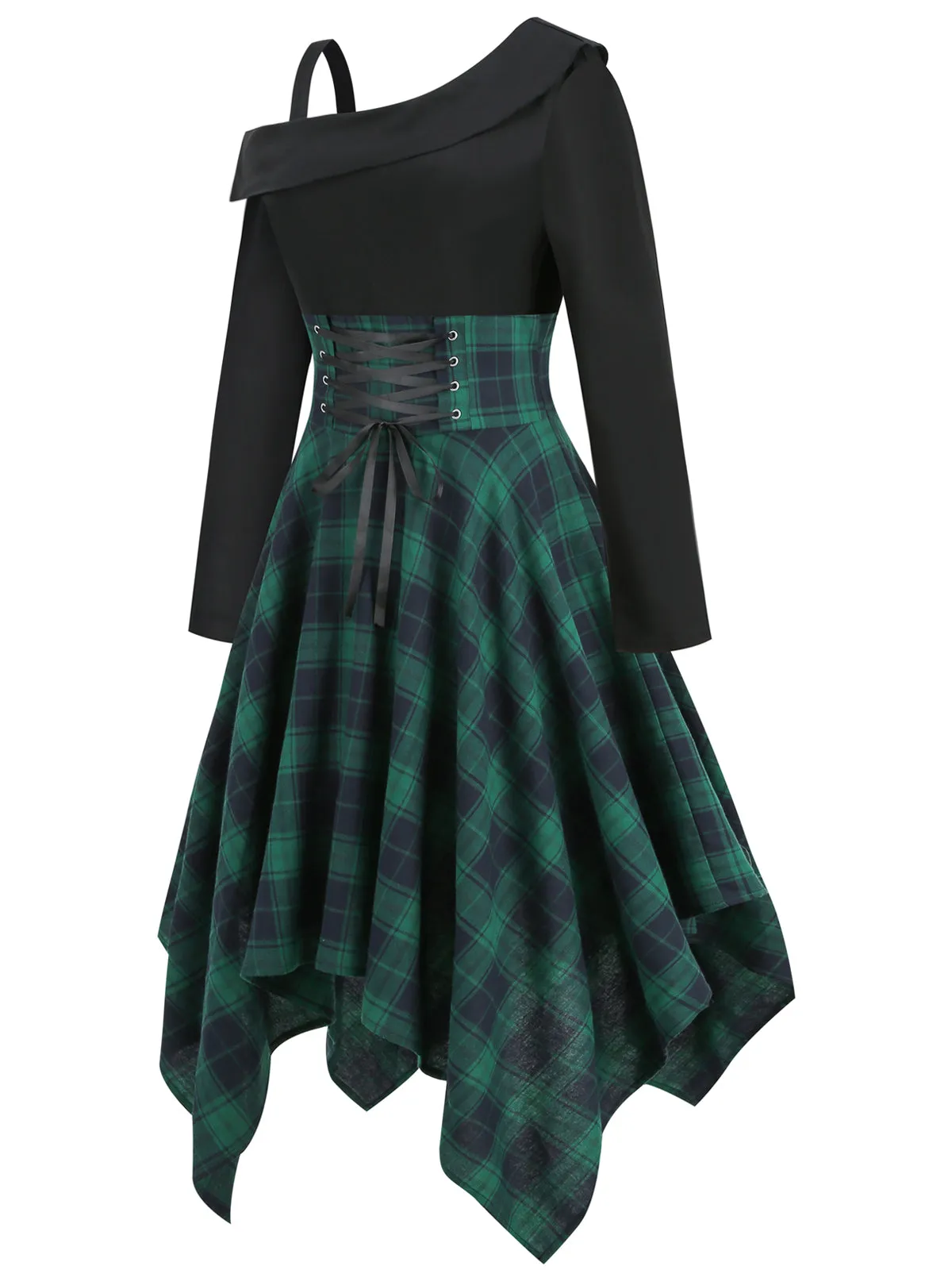 Green 1950s Long Sleeve Patchwork Swing Dress sold by Retro Stage product image thumbnail 3