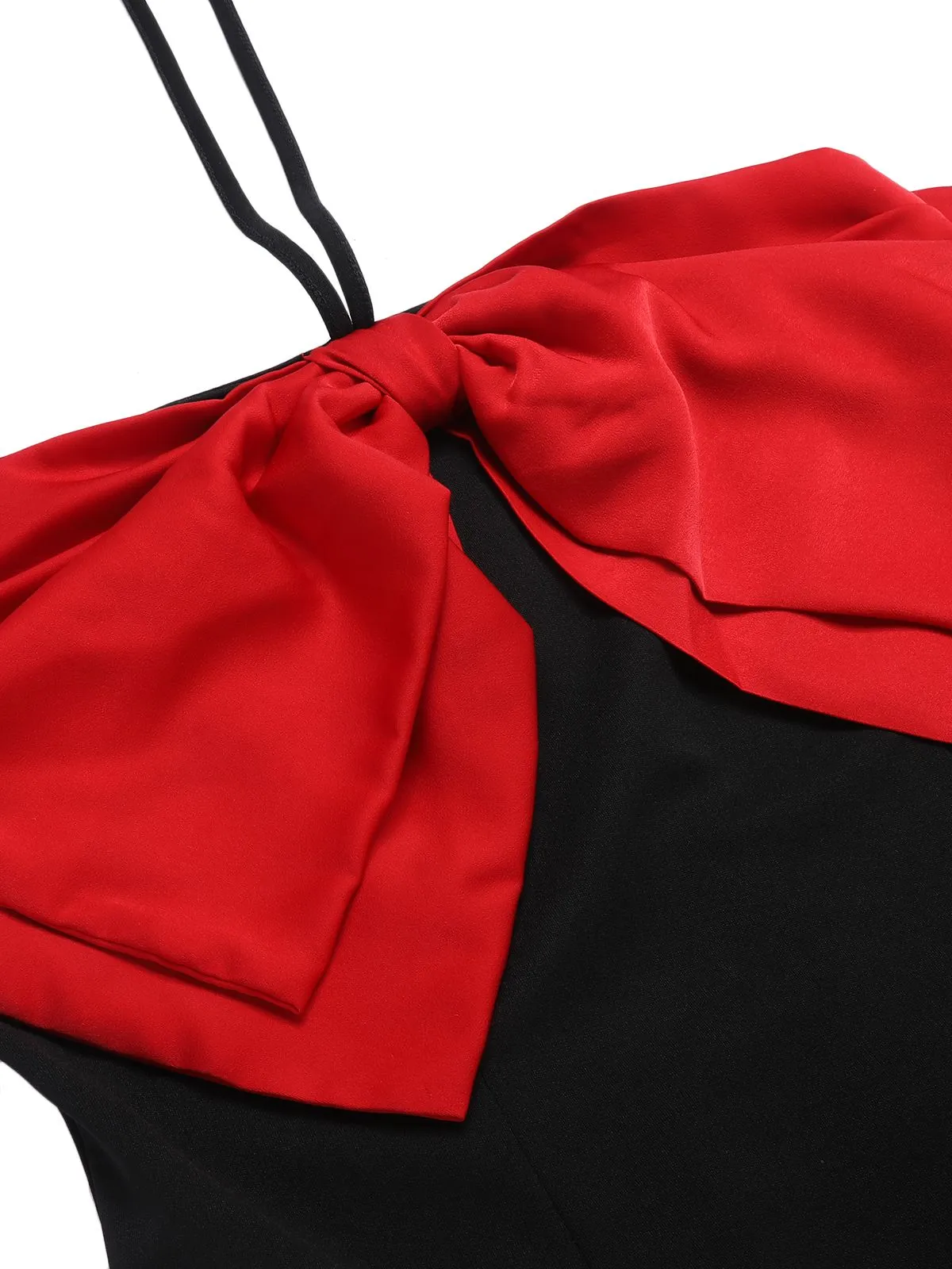 Black&Red 1960s Bow-knot Patchwork Wrap Dress sold by Retro Stage product image thumbnail 5