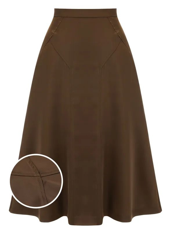 Coffee 1940s High Waist Solid Skirt sold by Retro Stage