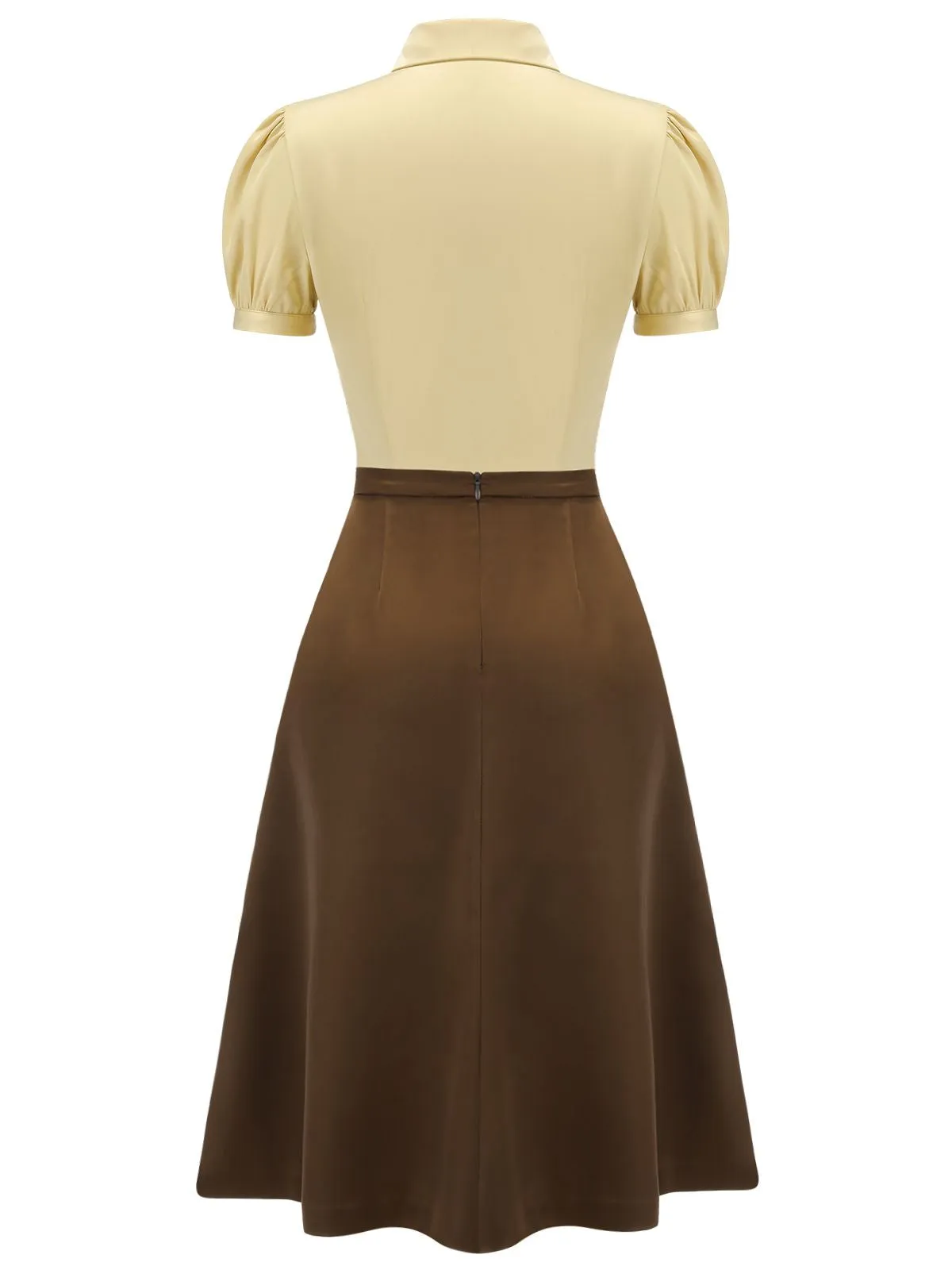 2PCS Lapel Puff Sleeve Solid Blouse & High Waist Skirt sold by Retro Stage product image thumbnail 4