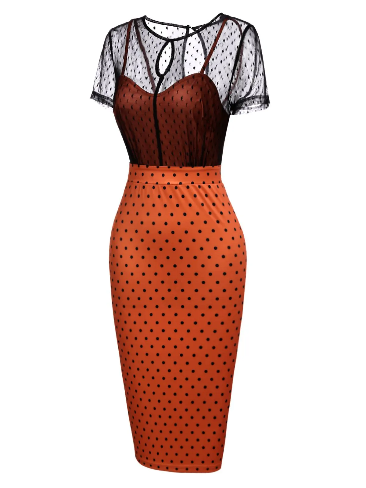 Orange 1960s Illusion Bodycon Dress sold by Retro Stage product image thumbnail 3