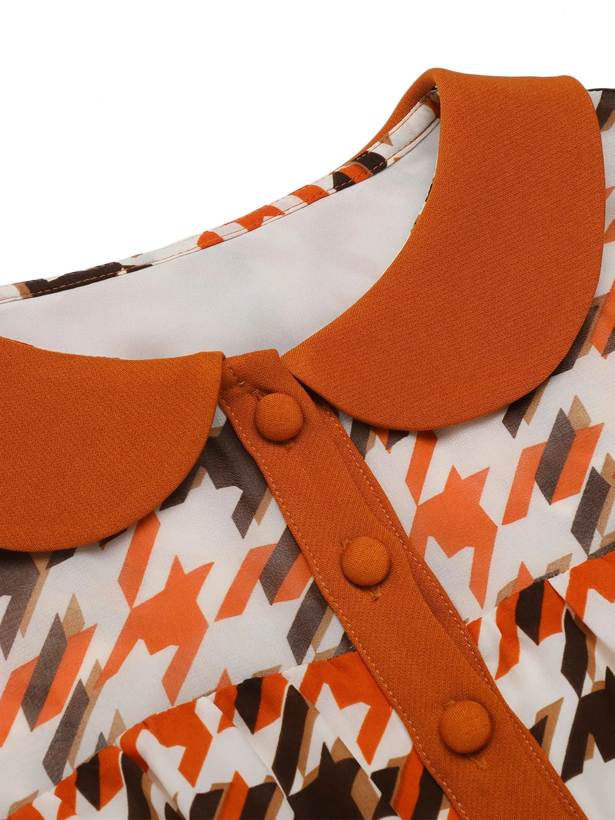 Orange 1940s Houndstooth Doll Collar Dress sold by Retro Stage product image thumbnail 5