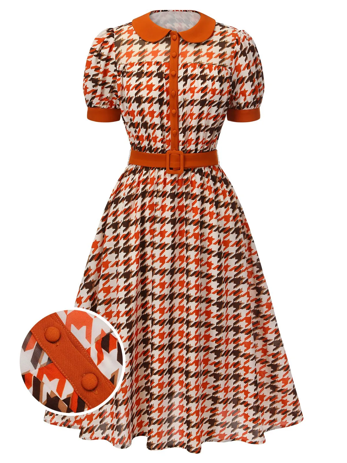 Orange 1940s Houndstooth Doll Collar Dress sold by Retro Stage