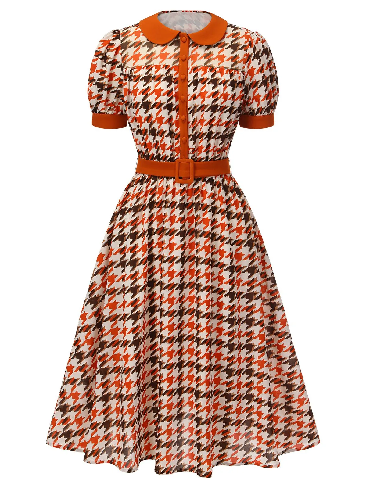 Orange 1940s Houndstooth Doll Collar Dress sold by Retro Stage product image thumbnail 2