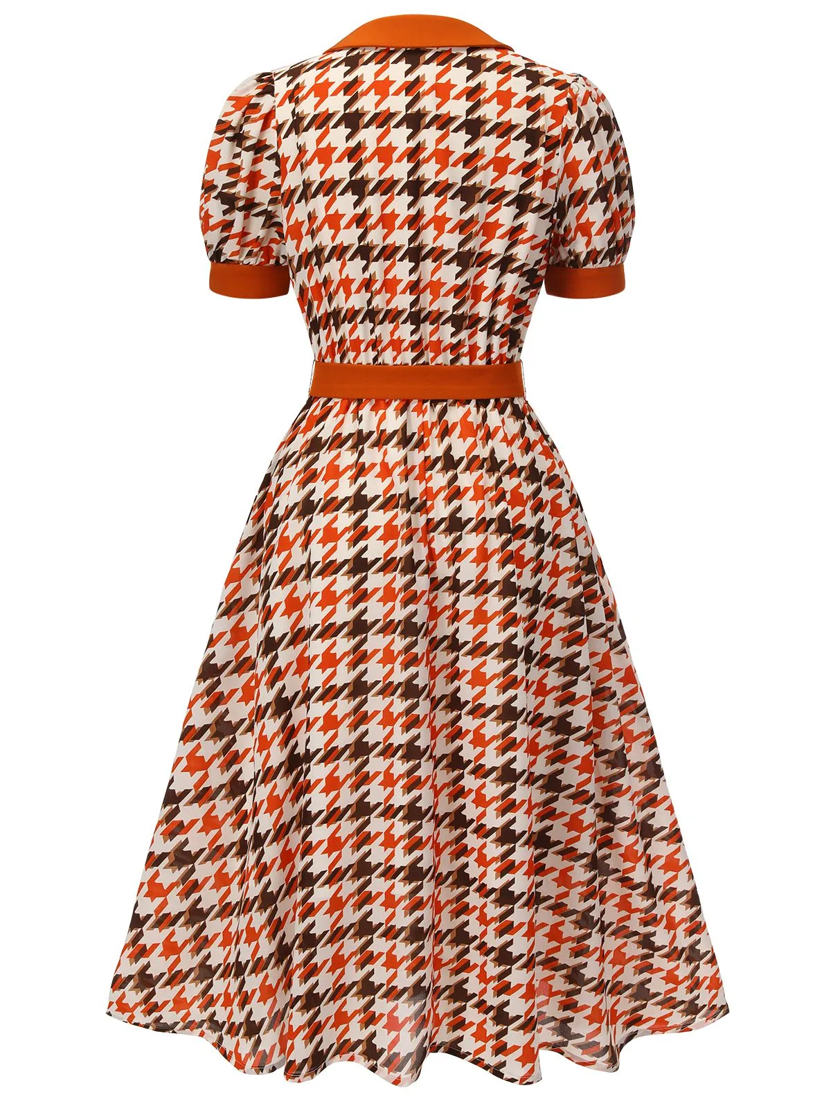Orange 1940s Houndstooth Doll Collar Dress sold by Retro Stage product image thumbnail 4