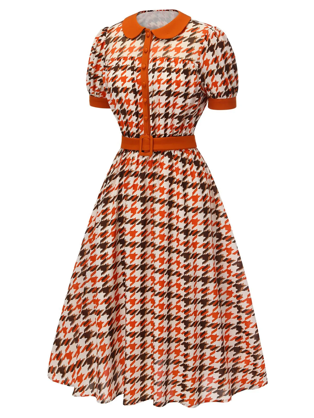 Orange 1940s Houndstooth Doll Collar Dress sold by Retro Stage product image thumbnail 3