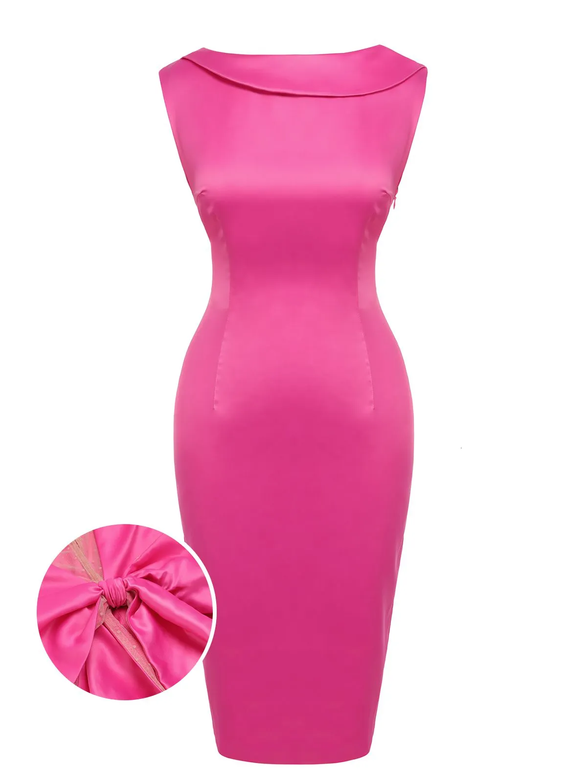 Rose Red 1960s Satin Solid Pencil Dress sold by Retro Stage product image thumbnail 4