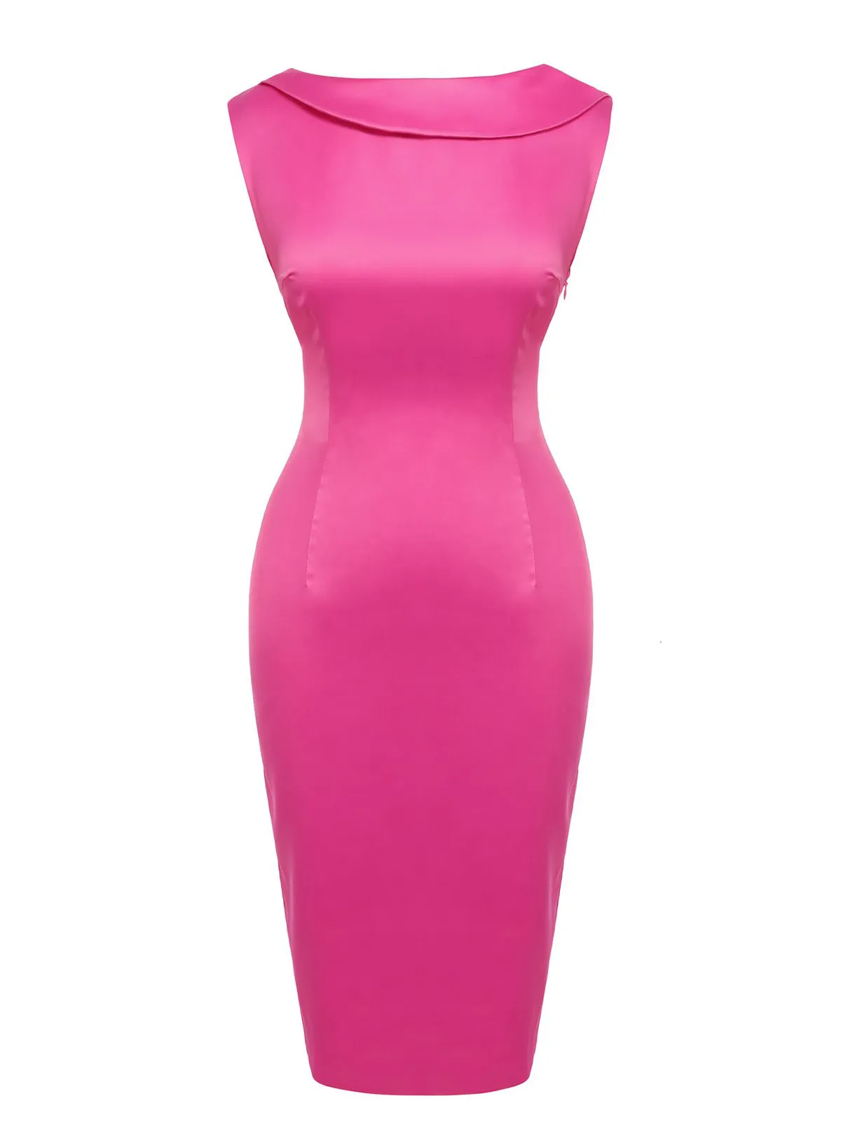 Rose Red 1960s Satin Solid Pencil Dress sold by Retro Stage product image thumbnail 5