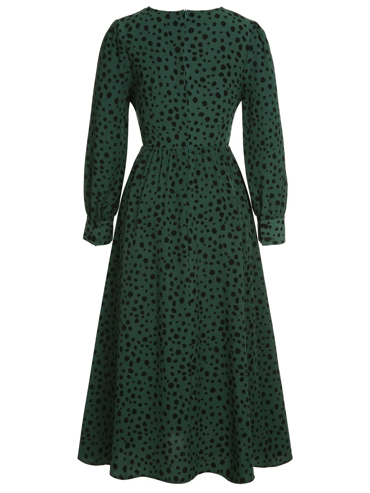 Green V-Neck Leopard A-Line Dress sold by Retro Stage product image thumbnail 2