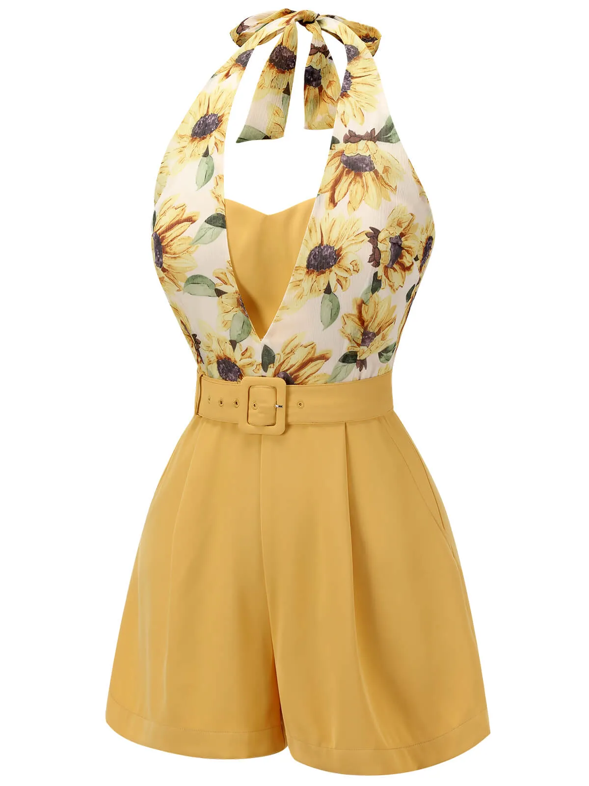 Yellow 1950s Sunflower Halter Romper sold by Retro Stage product image thumbnail 5