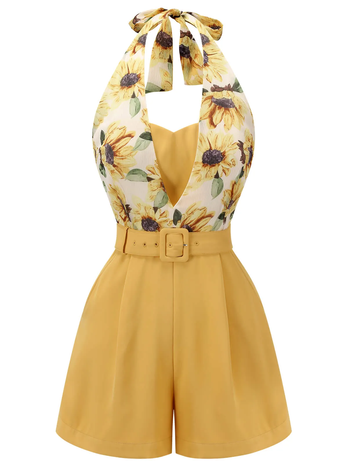 Yellow 1950s Sunflower Halter Romper sold by Retro Stage product image thumbnail 4