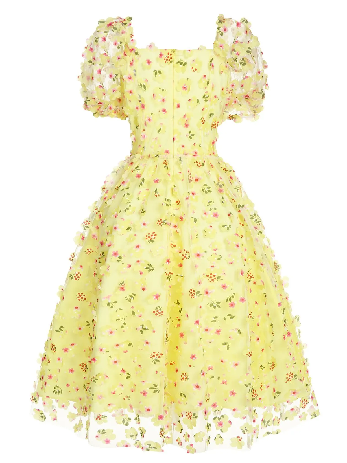 Yellow 3D Floral Puff Sleeves Swing Dress sold by Retro Stage product image thumbnail 5