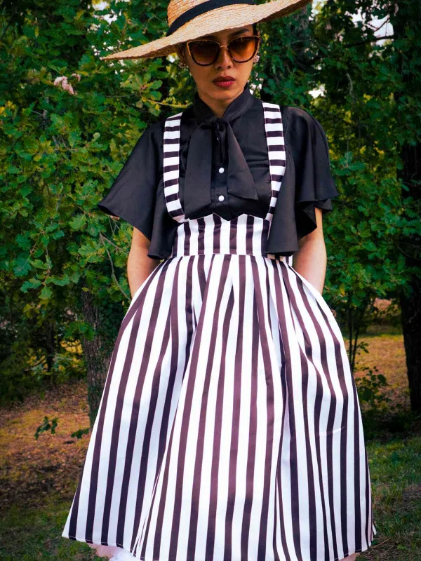 2PCS 1950s Black Solid Blouse & Suspender Skirt sold by Retro Stage