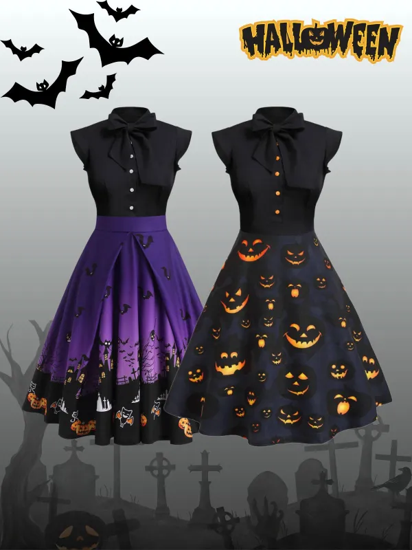 Purple 1950s Halloween Patchwork Dress sold by Retro Stage