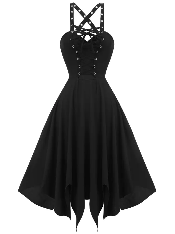 Black 1950s Spaghetti Strap Gothic Style Dress sold by Retro Stage