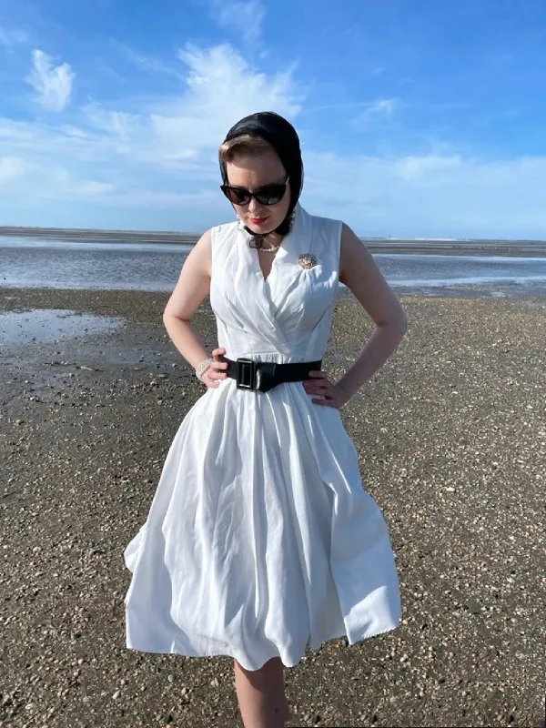 White 1950s Halter Belted Swing Dress sold by Retro Stage