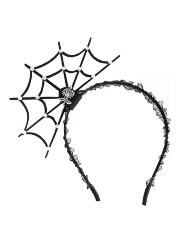 Black Halloweeen Solid Spider Web Headband sold by Retro Stage