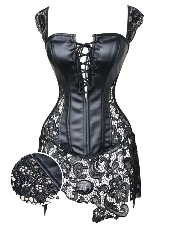 Black Steampunk Leather Gothic Lace Corset sold by Retro Stage