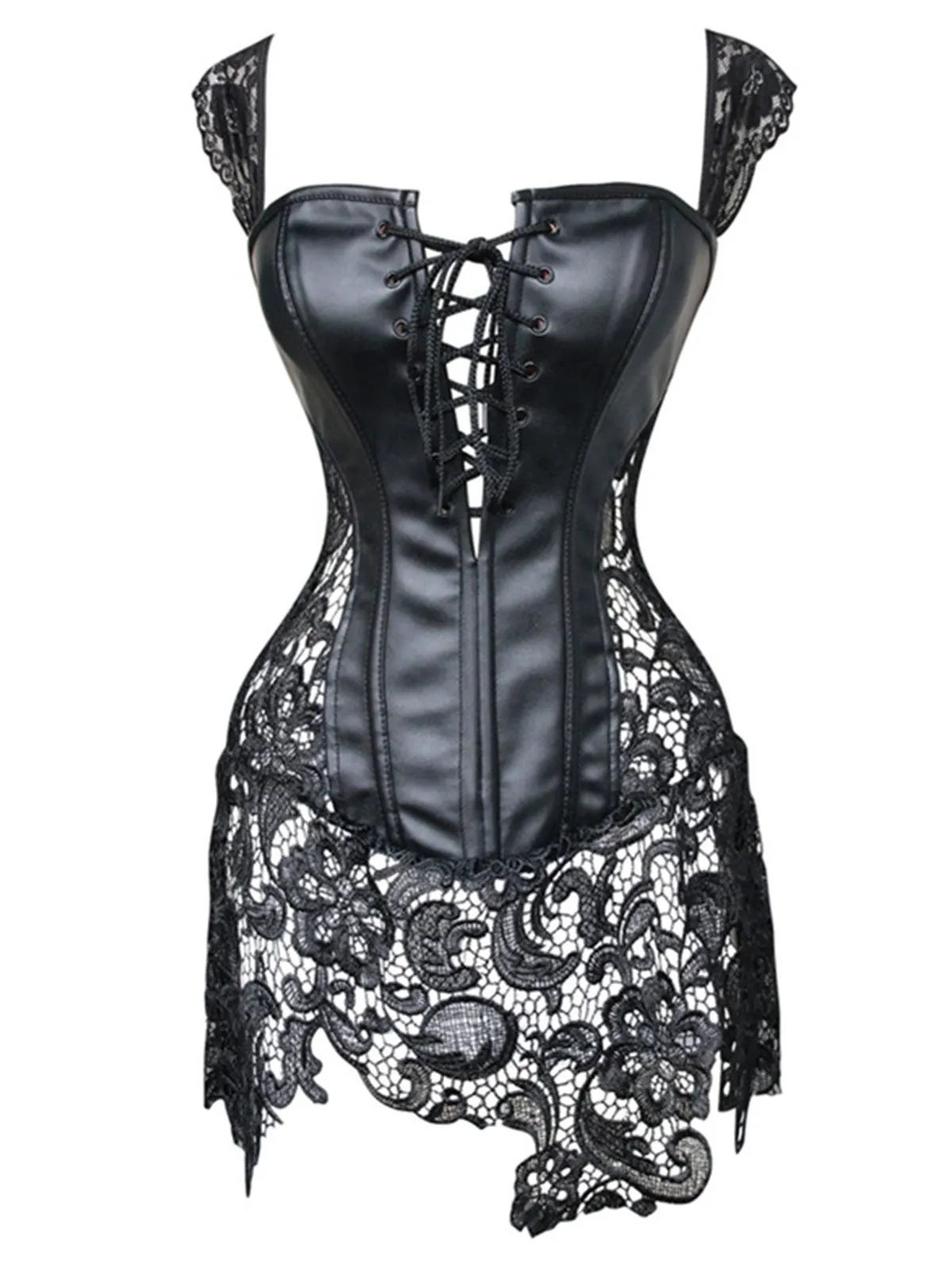 Black Steampunk Leather Gothic Lace Corset sold by Retro Stage product image thumbnail 2