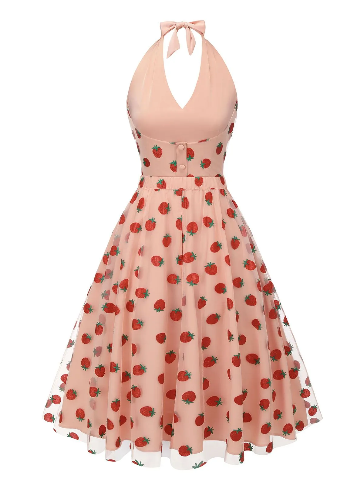 2PCS Pink 1950s Halter Strawberry Romper & Umbrella Skirt sold by Retro Stage product image thumbnail 4