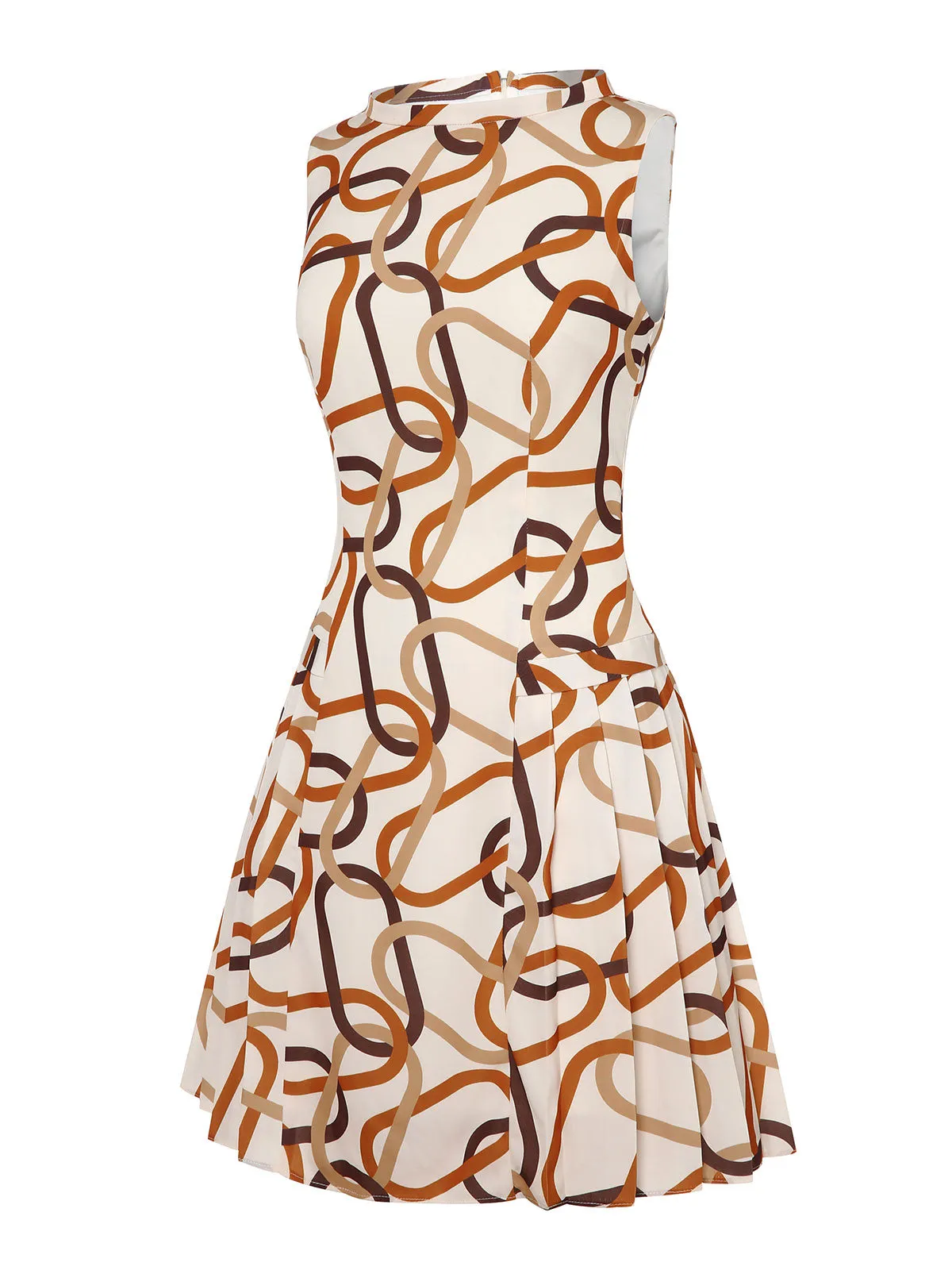 Yellow 1960s Stand Collar Printed Pleated Dress sold by Retro Stage product image thumbnail 4