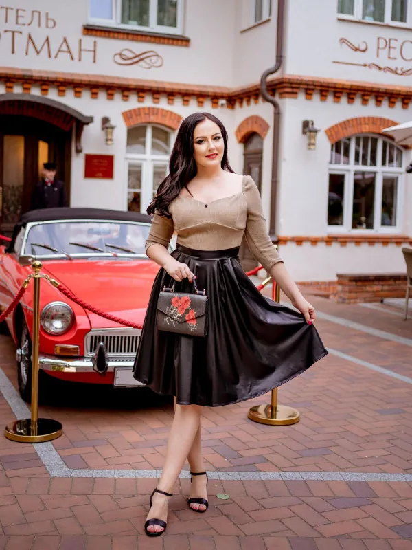 Khaki 1950s Knitted Leather Patchwork Dress sold by Retro Stage