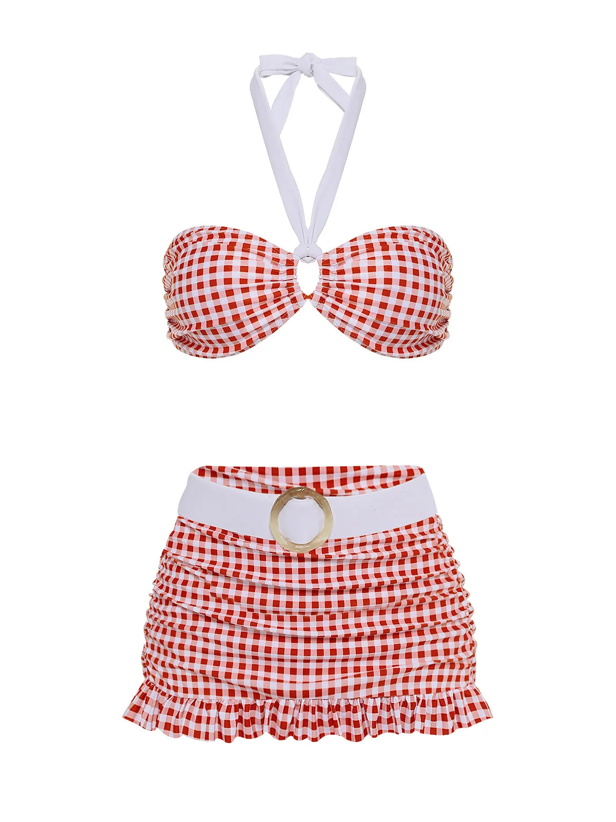 Retro Red Plaid Halter Bikini Set sold by Retro Stage product image thumbnail 4