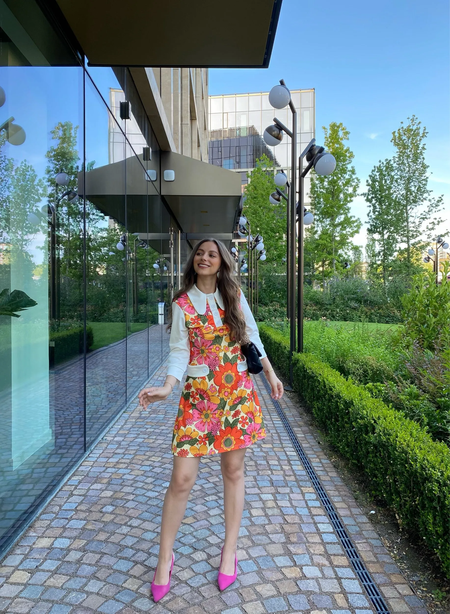 Orange 1960s Lapel Flowers Patchwork Dress sold by Retro Stage product image thumbnail 2