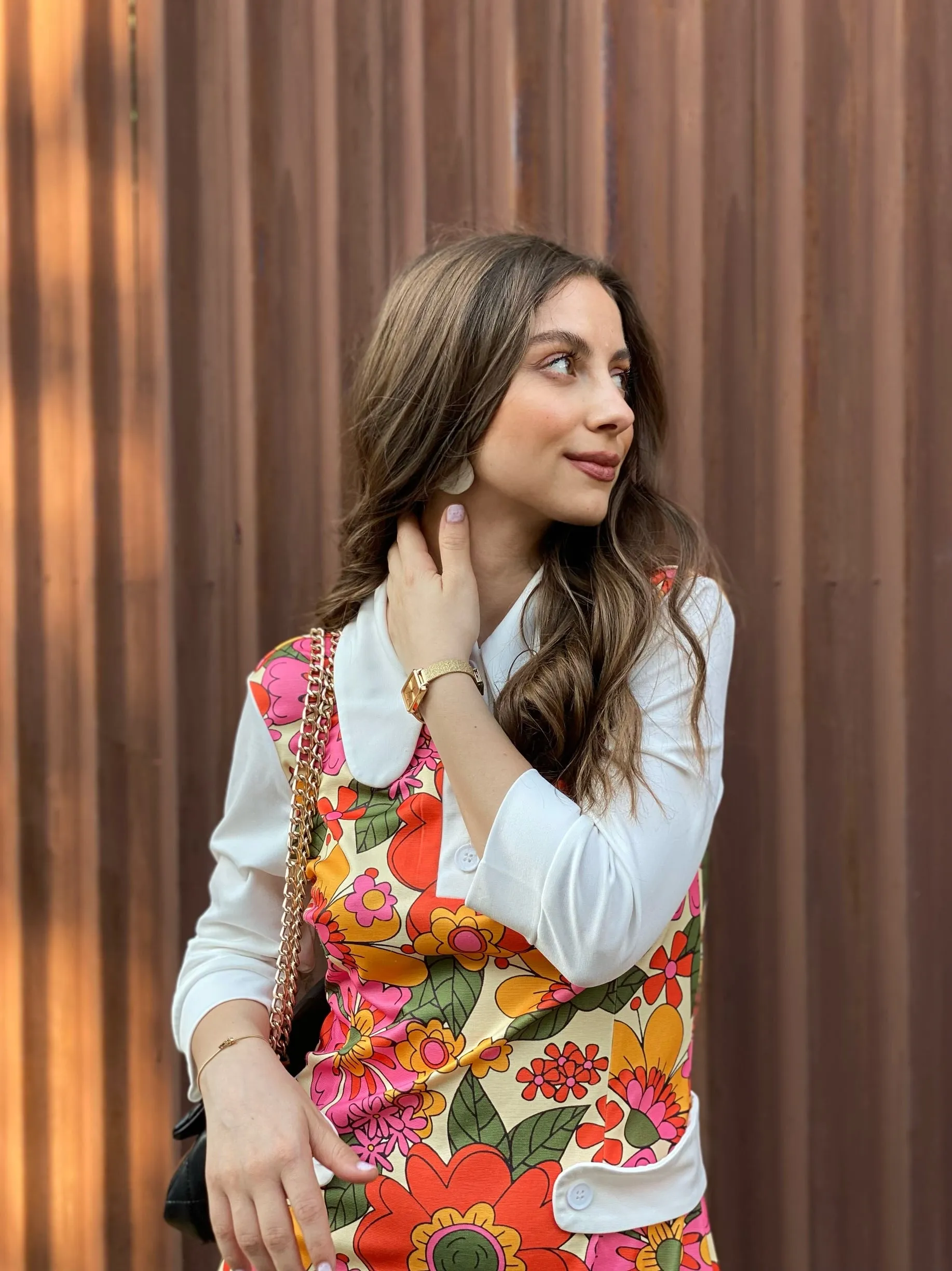 Orange 1960s Lapel Flowers Patchwork Dress sold by Retro Stage product image thumbnail 4