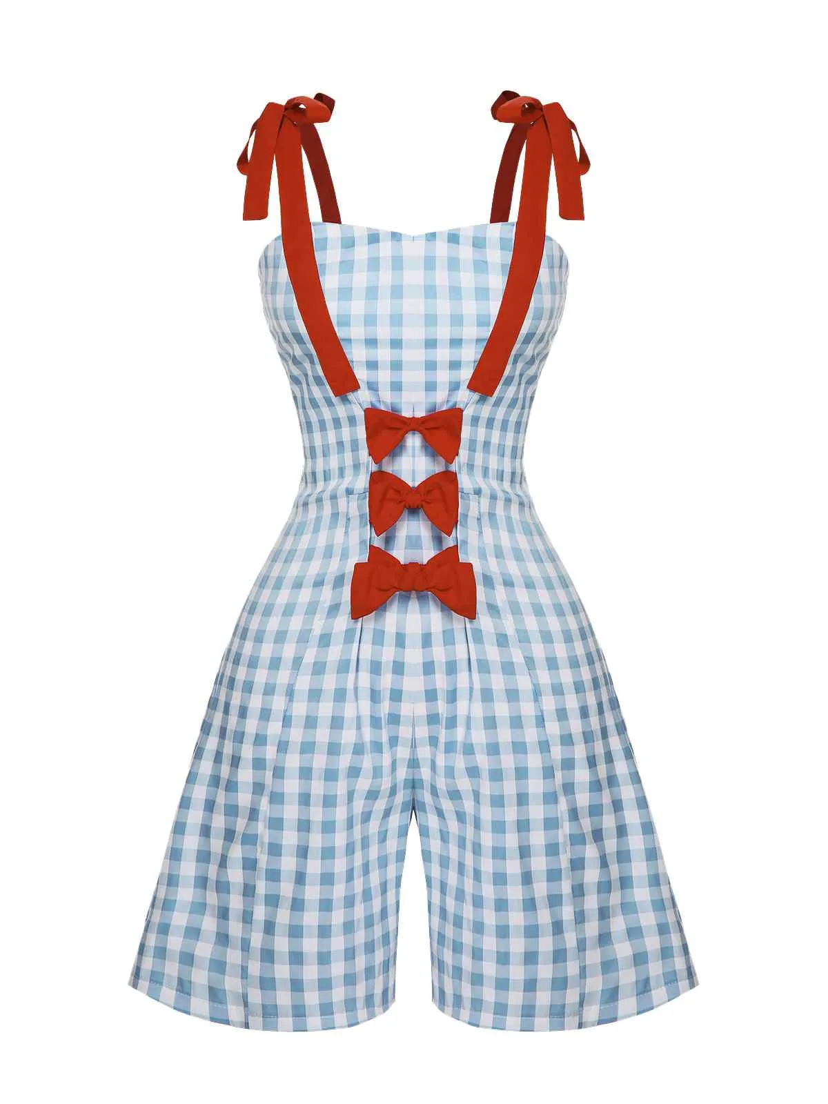 Light Blue 1950s Plaid Camisole Romper sold by Retro Stage product image thumbnail 2