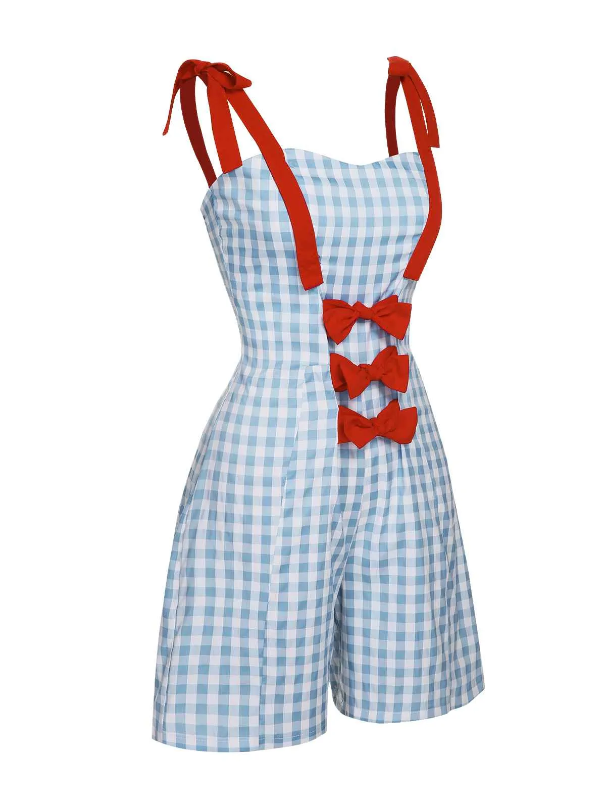 Light Blue 1950s Plaid Camisole Romper sold by Retro Stage product image thumbnail 3