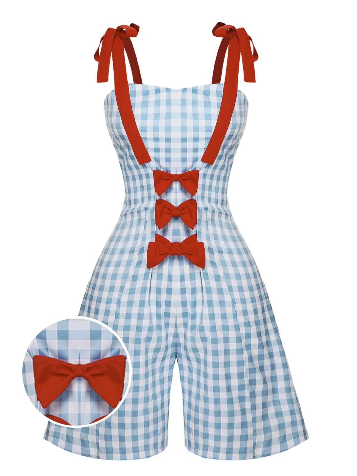 Light Blue 1950s Plaid Camisole Romper sold by Retro Stage