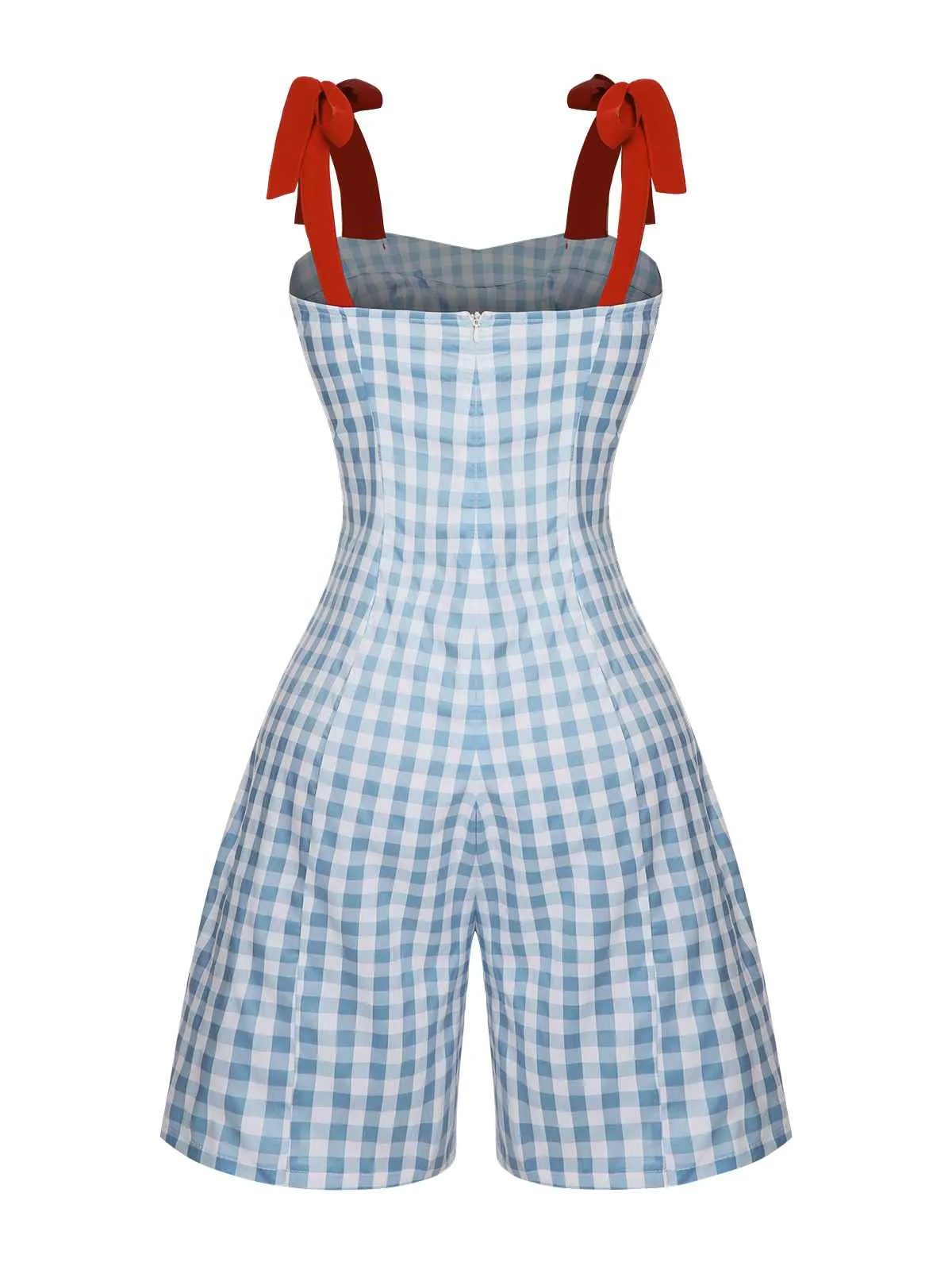 Light Blue 1950s Plaid Camisole Romper sold by Retro Stage product image thumbnail 4
