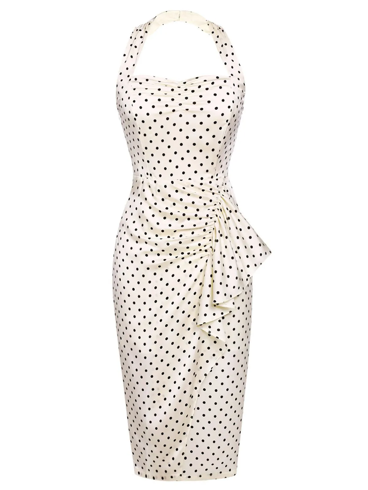 2PCS Polka Dot Ivory Pencil Dress & Sky Blue Strap Dress sold by Retro Stage product image thumbnail 3