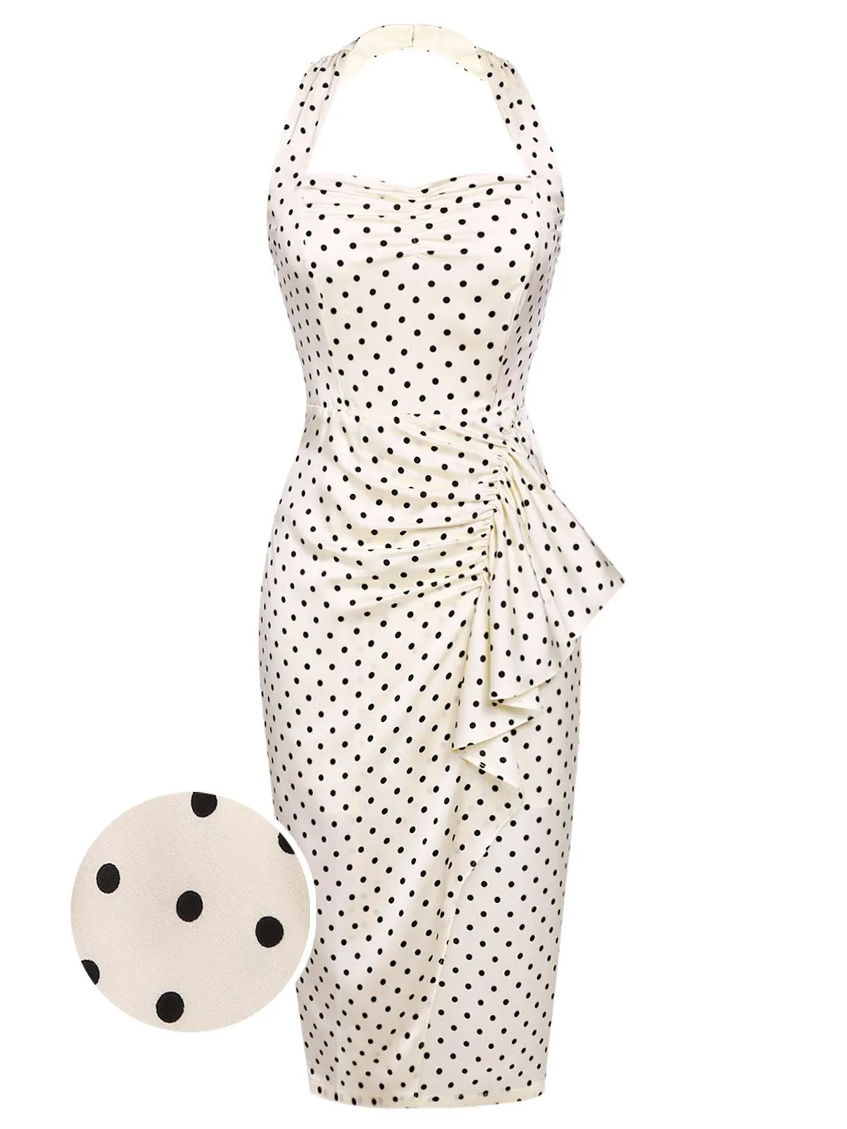 2PCS Polka Dot Ivory Pencil Dress & Sky Blue Strap Dress sold by Retro Stage product image thumbnail 2