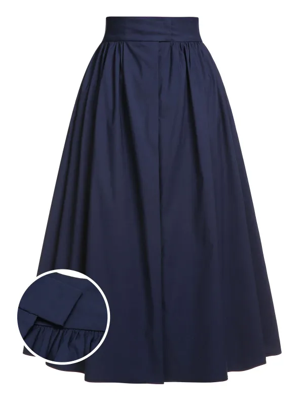 Dark Blue Gray 1960s Solid Umbrella Skirt sold by Retro Stage