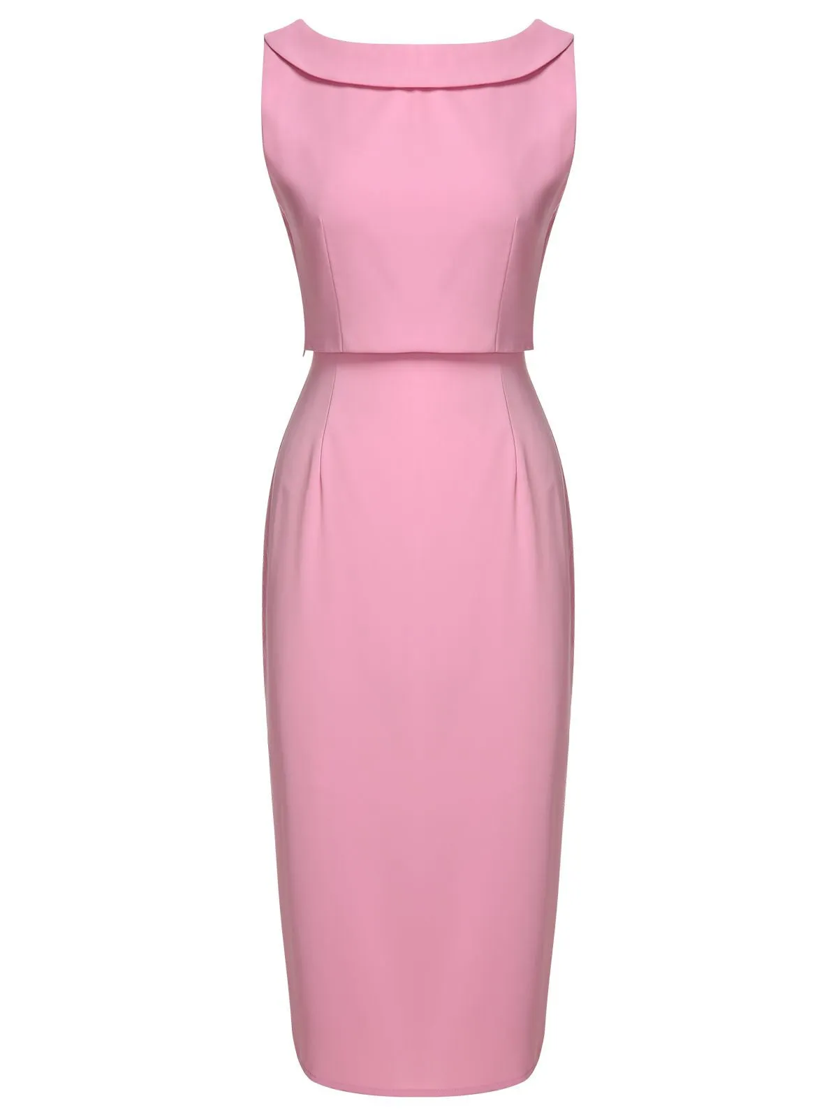 2PCS Pink 1960s Lapel Bowknot Blouse & Solid Spaghetti Strap Dress sold by Retro Stage product image thumbnail 4