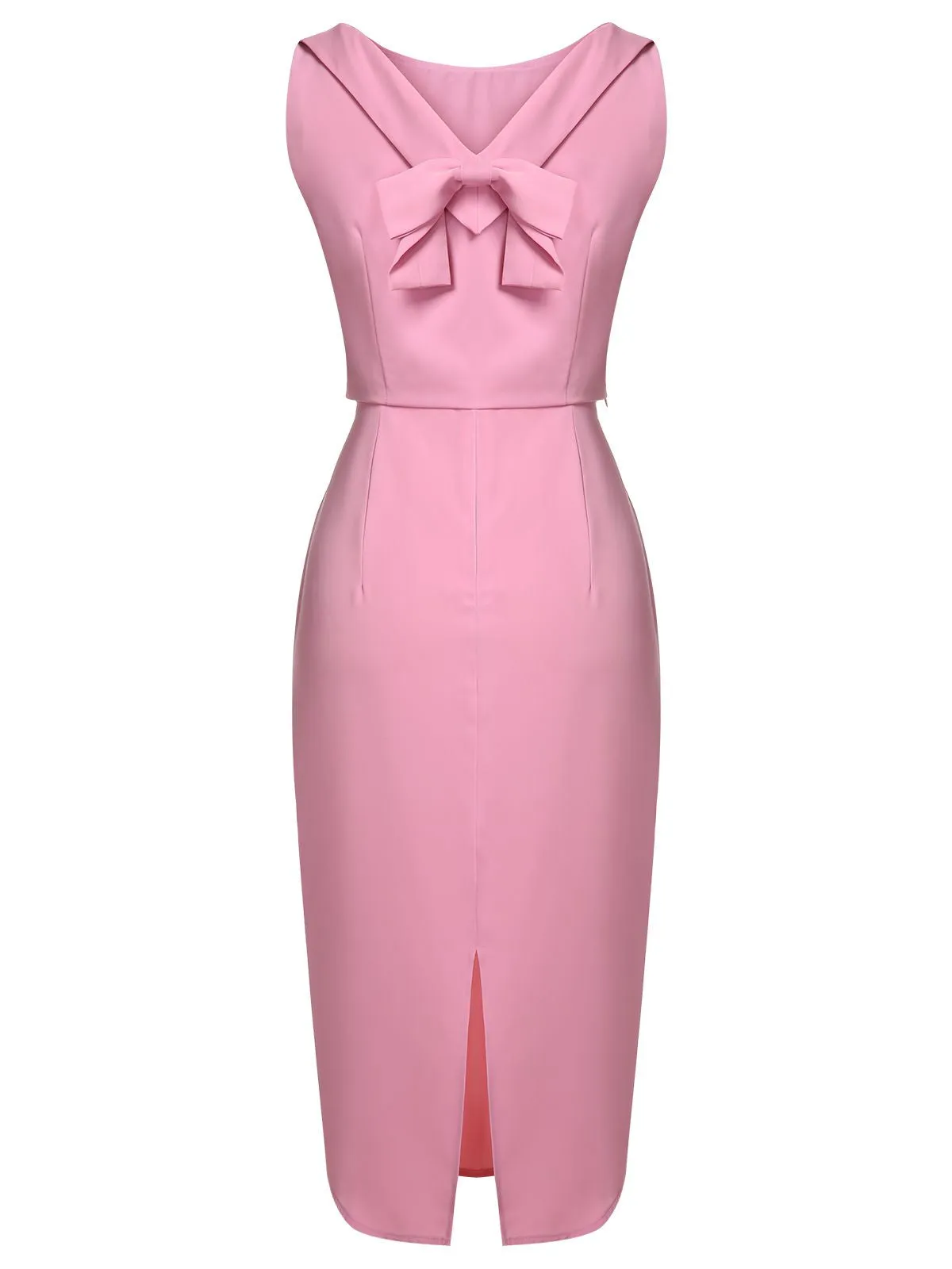 2PCS Pink 1960s Lapel Bowknot Blouse & Solid Spaghetti Strap Dress sold by Retro Stage product image thumbnail 5