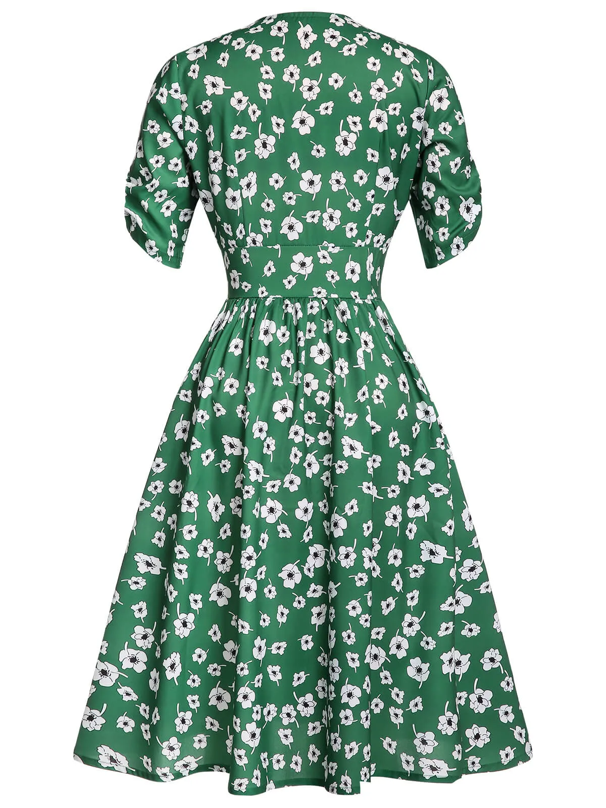 Green 1940s V-Neck Floral Dress sold by Retro Stage product image thumbnail 4