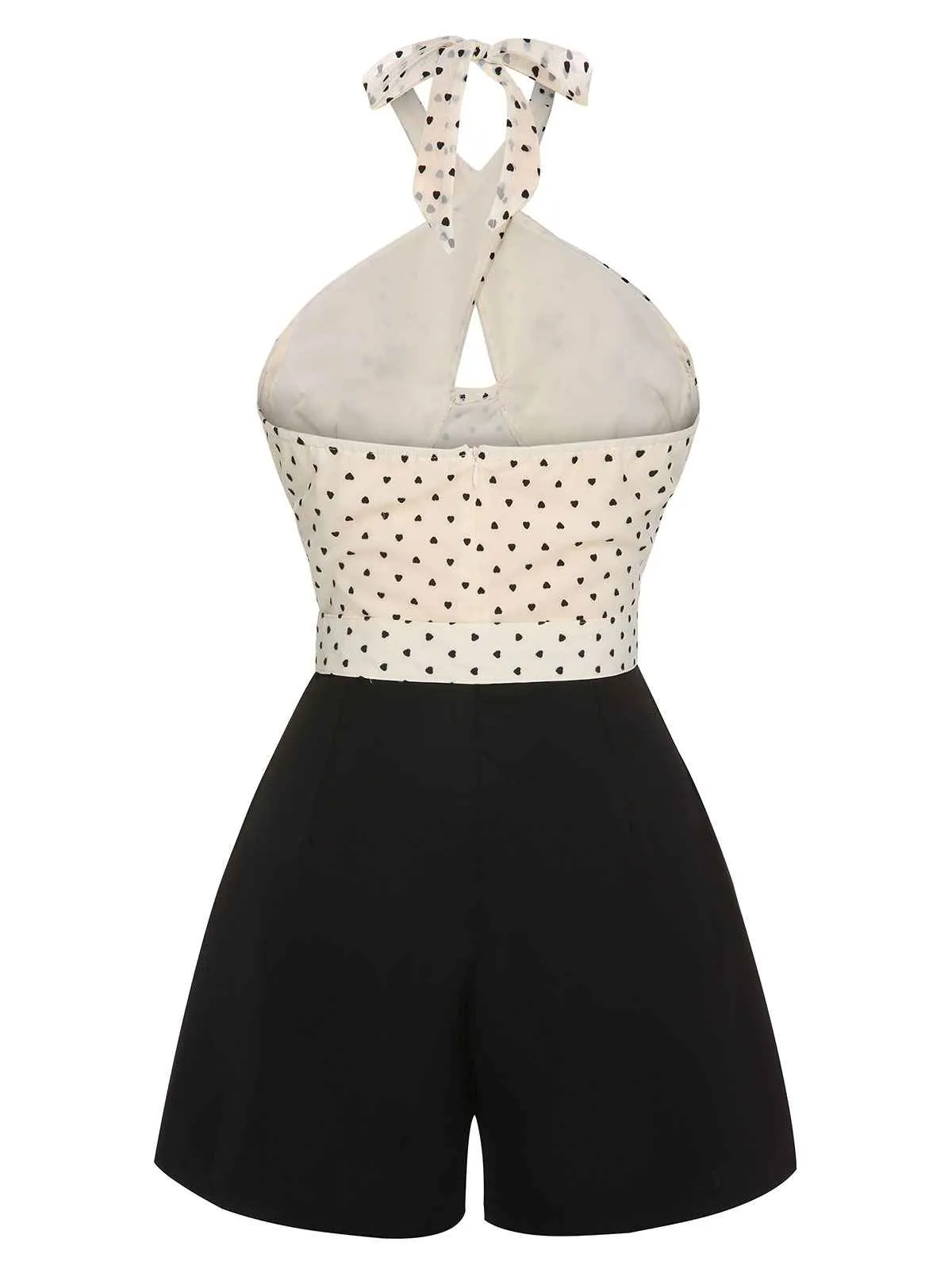 Beige 1950s 3D Heart Halter Patchwork Romper sold by Retro Stage product image thumbnail 4