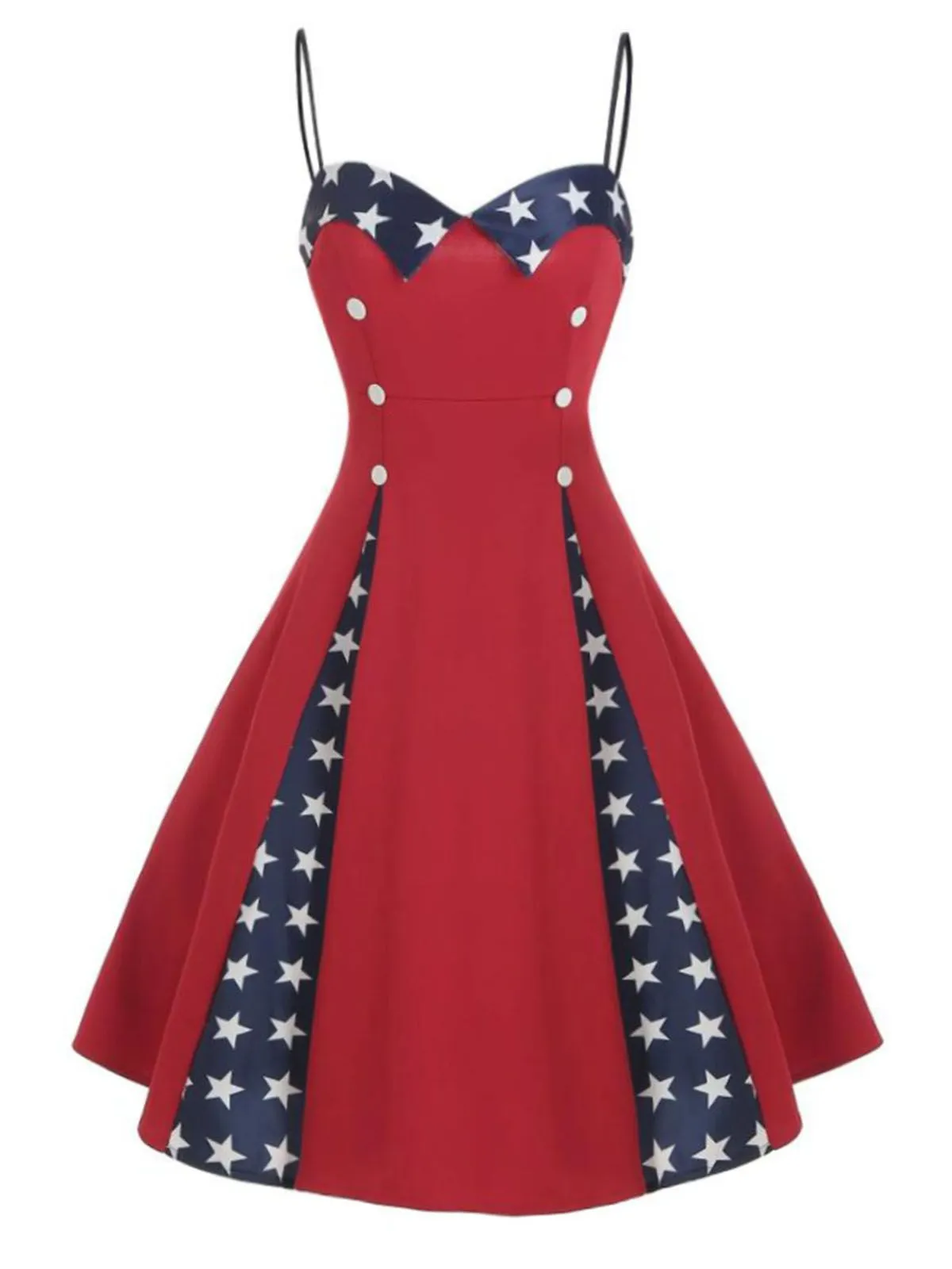 Red 1950s Stars Patchwork Strap Dress sold by Retro Stage product image thumbnail 2