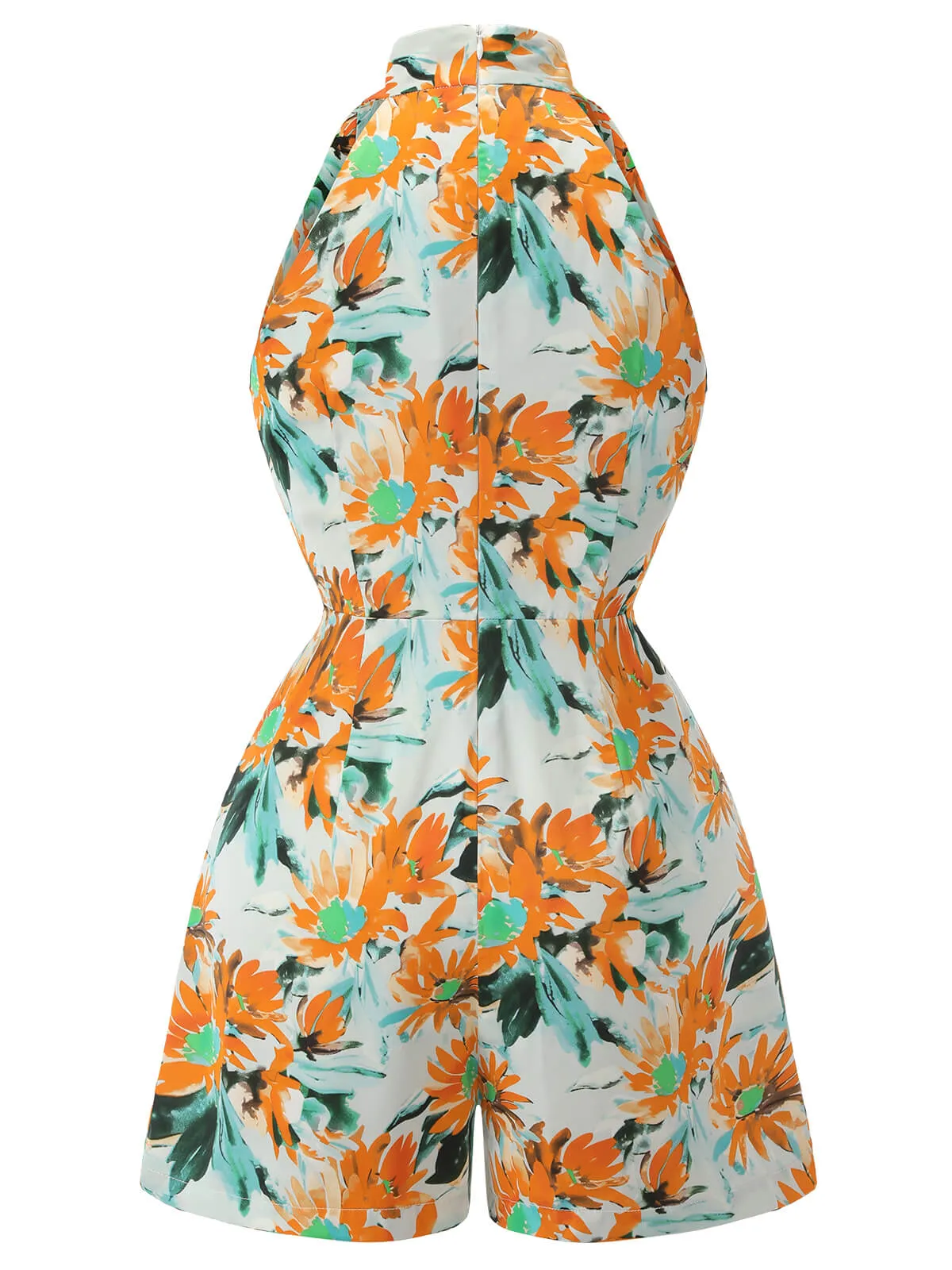 Orange 1950s Painted Sunflower V-Neck Romper sold by Retro Stage product image thumbnail 4