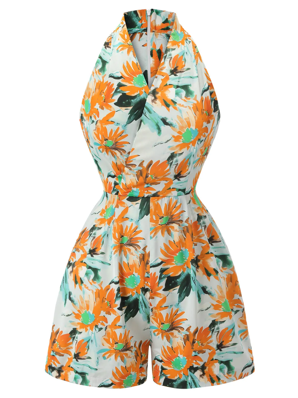 Orange 1950s Painted Sunflower V-Neck Romper sold by Retro Stage product image thumbnail 2