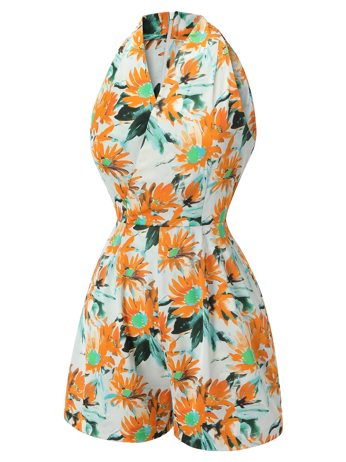 Orange 1950s Painted Sunflower V-Neck Romper sold by Retro Stage product image thumbnail 3