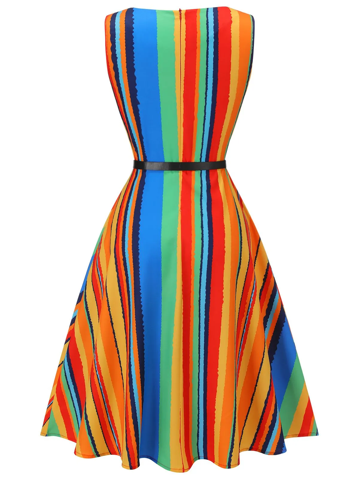 Multi 1950s Stripe Crew Dress With Belt sold by Retro Stage product image thumbnail 2